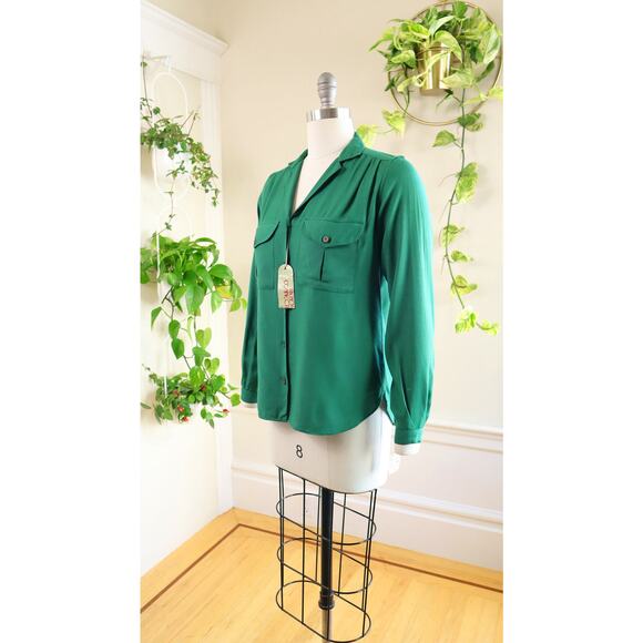 Vintage 1970s Blouse 70s Deadstock FRENCH CONNECTION Green Button Up Long Sleeve - Picture 4 of 9